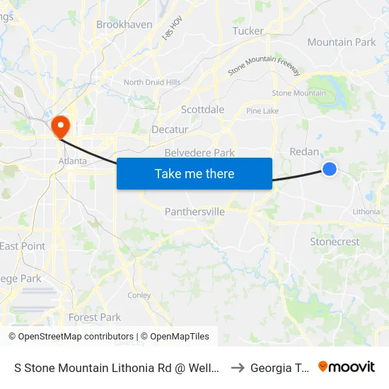 S Stone Mountain Lithonia Rd @ Wellborn Rd to Georgia Tech map