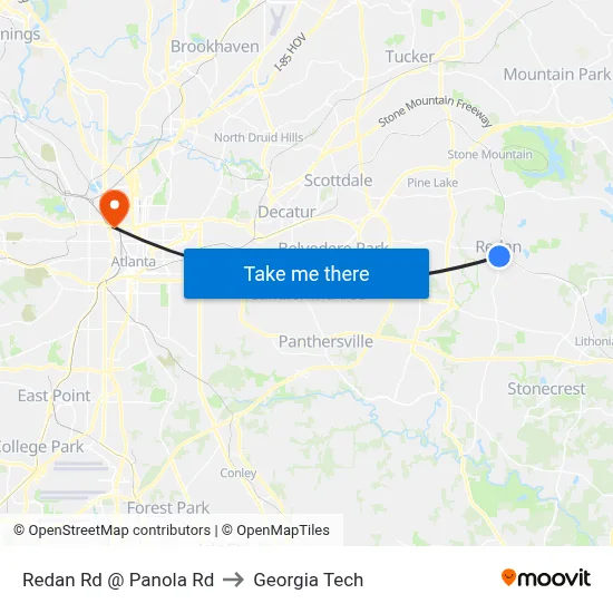 Redan Rd @ Panola Rd to Georgia Tech map