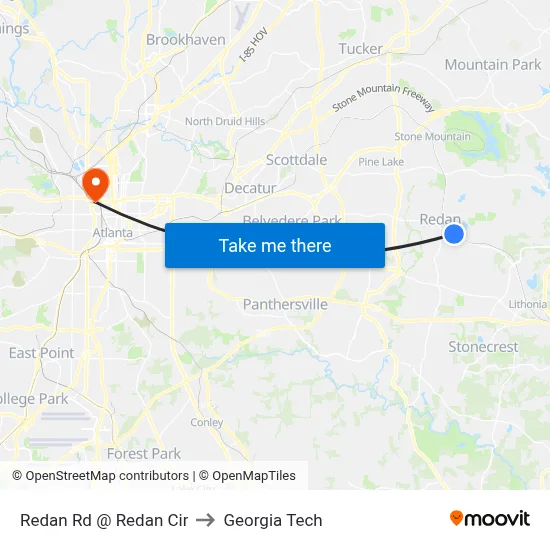 Redan Rd @ Redan Cir to Georgia Tech map