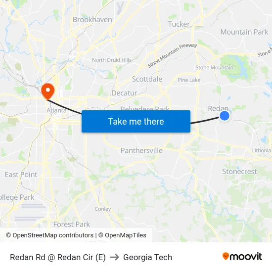 Redan Rd @ Redan Cir (E) to Georgia Tech map