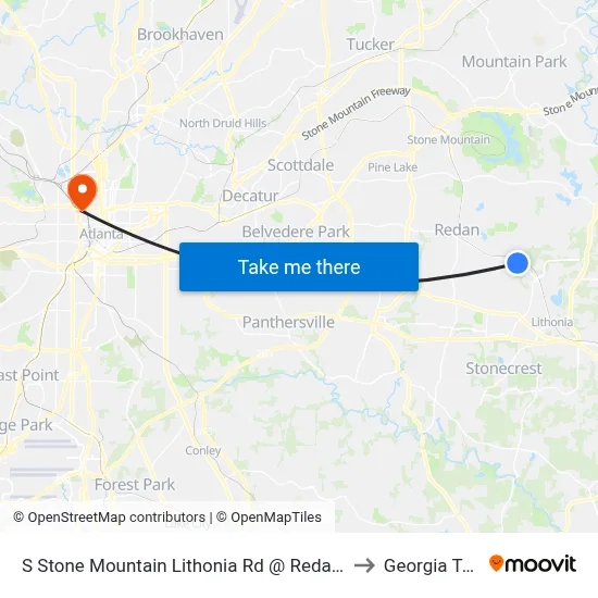 S Stone Mountain Lithonia Rd @ Redan East to Georgia Tech map