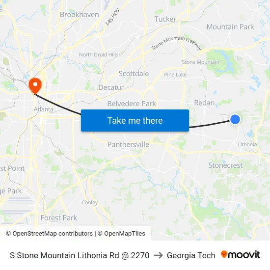 S Stone Mountain Lithonia Rd @ 2270 to Georgia Tech map