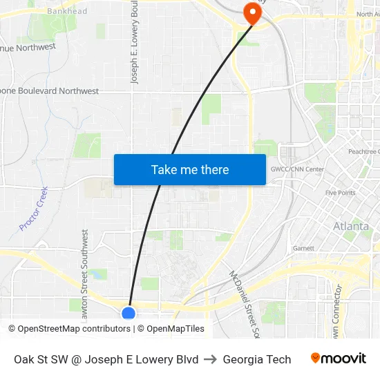 Oak St SW @ Joseph E Lowery Blvd to Georgia Tech map