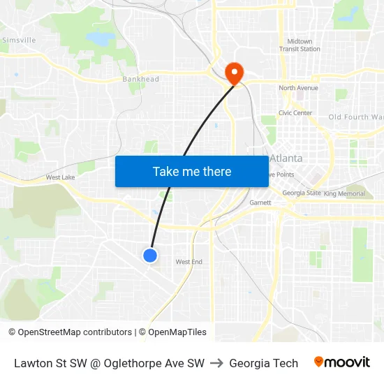 Lawton St SW @ Oglethorpe Ave SW to Georgia Tech map