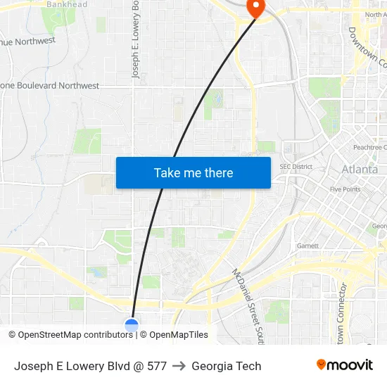 Joseph E Lowery Blvd @ 577 to Georgia Tech map