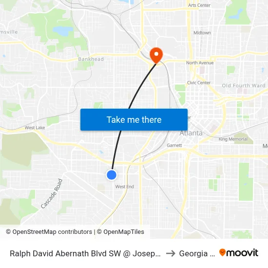 Ralph David Abernath Blvd SW @ Joseph E Lowery Blvd to Georgia Tech map