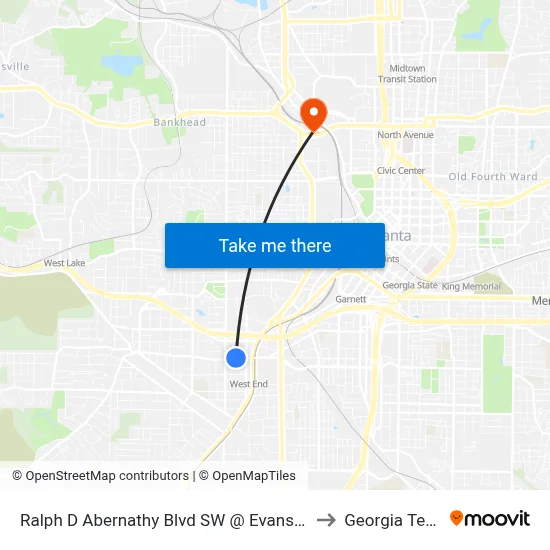 Ralph D Abernathy Blvd SW @ Evans St to Georgia Tech map