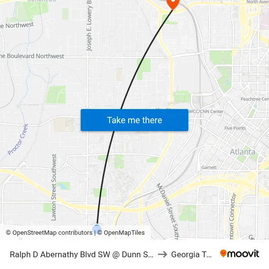 Ralph D Abernathy Blvd SW @ Dunn St SW to Georgia Tech map