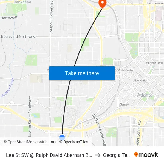 Lee St SW @ Ralph David Abernath Blvd to Georgia Tech map