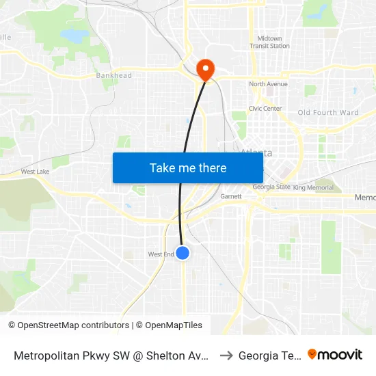 Metropolitan Pkwy SW @ Shelton Ave SW to Georgia Tech map
