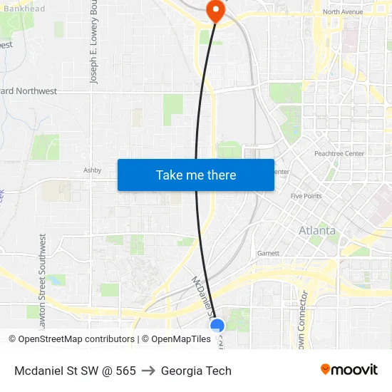 Mcdaniel St SW @ 565 to Georgia Tech map