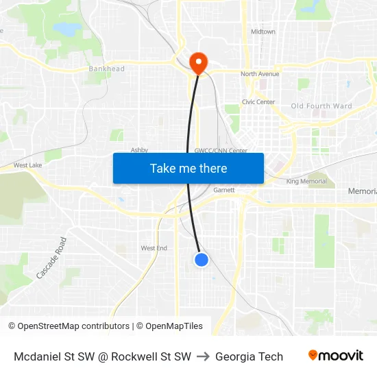 Mcdaniel St SW @ Rockwell St SW to Georgia Tech map
