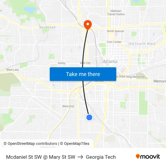 Mcdaniel St SW @ Mary St SW to Georgia Tech map