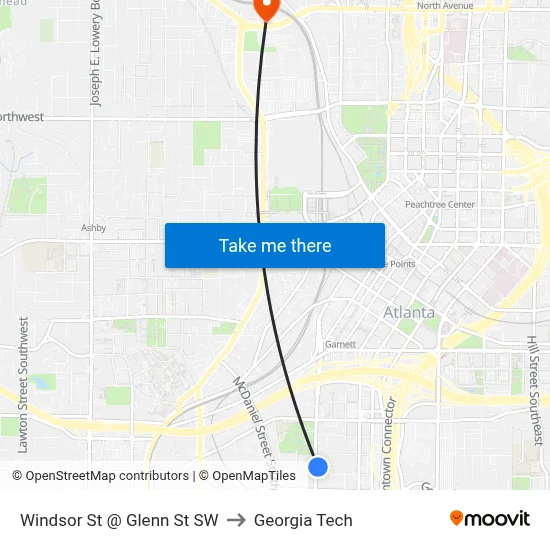 Windsor St @ Glenn St SW to Georgia Tech map