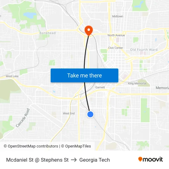 Mcdaniel St @ Stephens St to Georgia Tech map