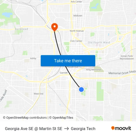 Georgia Ave SE @ Martin St SE to Georgia Tech map
