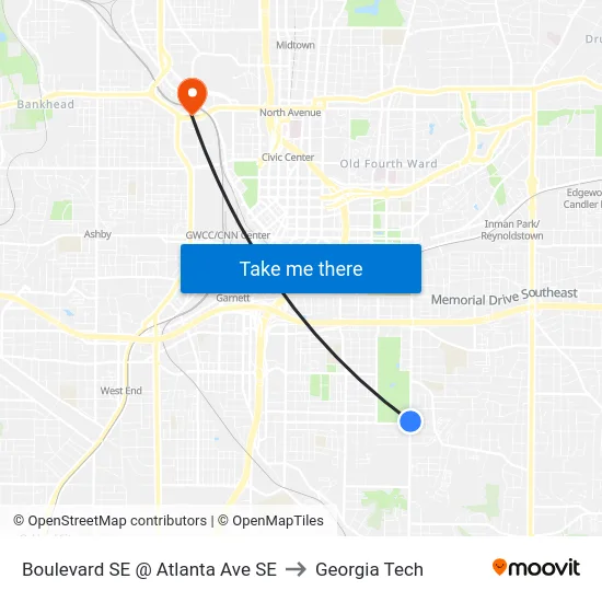 Boulevard SE @ Atlanta Ave SE to Georgia Tech map