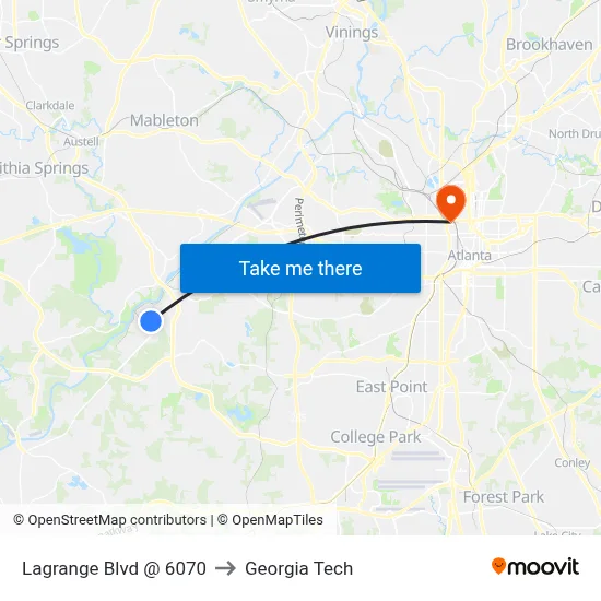 Lagrange Blvd @ 6070 to Georgia Tech map