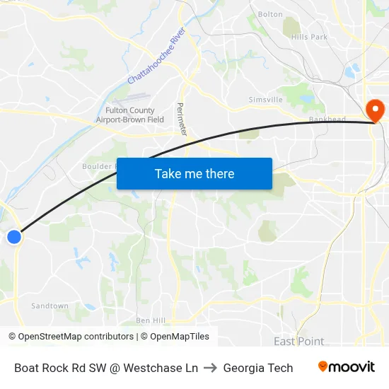 Boat Rock Rd SW @ Westchase Ln to Georgia Tech map