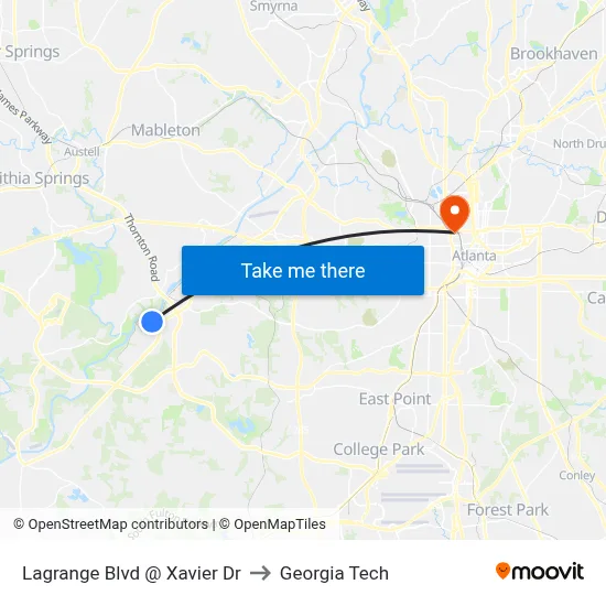 Lagrange Blvd @ Xavier Dr to Georgia Tech map