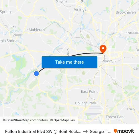 Fulton Industrial Blvd SW @ Boat Rock Rd SW to Georgia Tech map