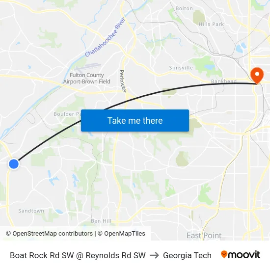 Boat Rock Rd SW @ Reynolds Rd SW to Georgia Tech map