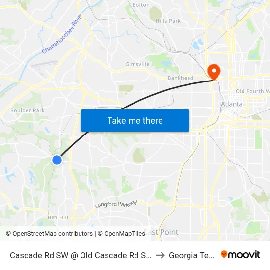 Cascade Rd SW @ Old Cascade Rd SW to Georgia Tech map