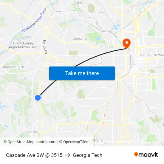 Cascade Ave SW @ 3515 to Georgia Tech map