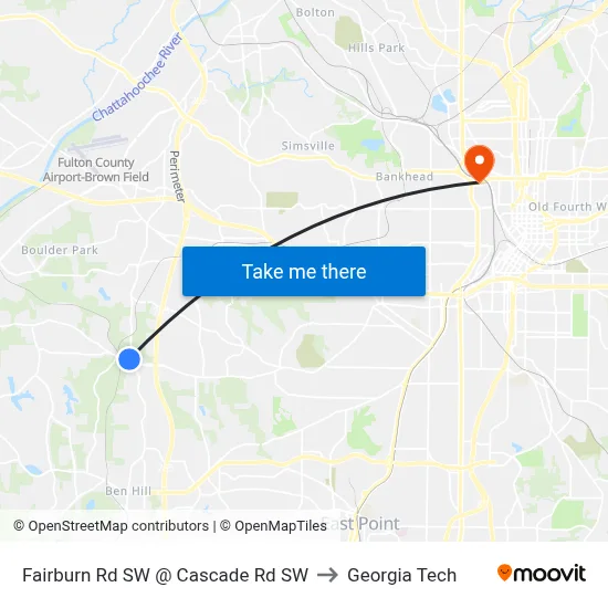 Fairburn Rd SW @ Cascade Rd SW to Georgia Tech map