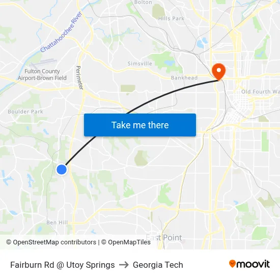 Fairburn Rd @ Utoy Springs to Georgia Tech map