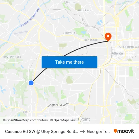 Cascade Rd SW @ Utoy Springs Rd SW to Georgia Tech map