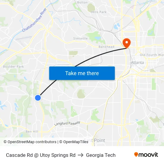 Cascade Rd @ Utoy Springs Rd to Georgia Tech map