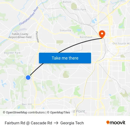 Fairburn Rd @ Cascade Rd to Georgia Tech map