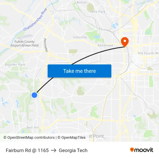 Fairburn Rd @ 1165 to Georgia Tech map