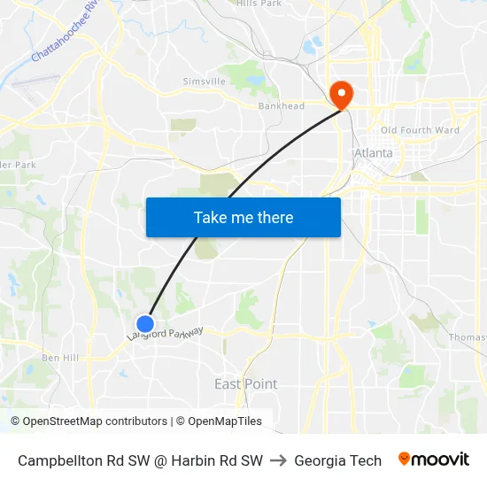 Campbellton Rd SW @ Harbin Rd SW to Georgia Tech map