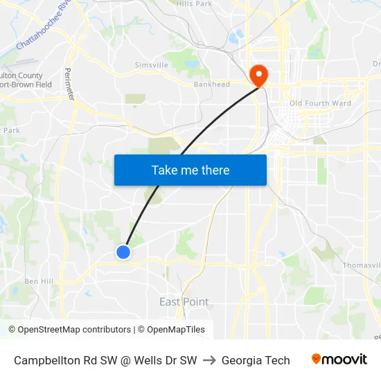 Campbellton Rd SW @ Wells Dr SW to Georgia Tech map
