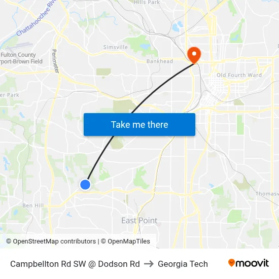 Campbellton Rd SW @ Dodson Rd to Georgia Tech map
