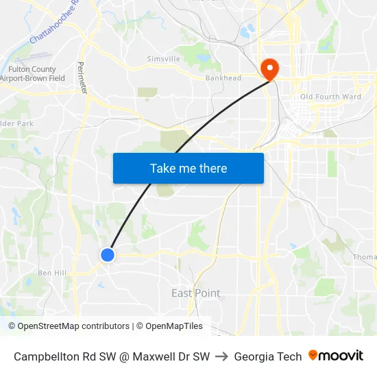 Campbellton Rd SW @ Maxwell Dr SW to Georgia Tech map