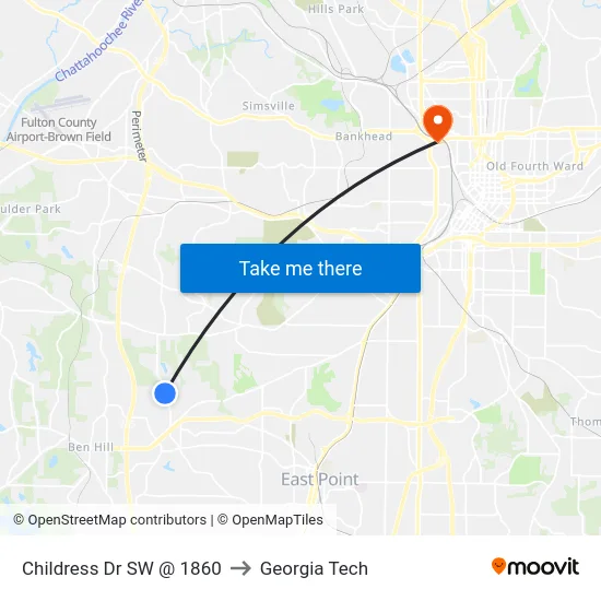 Childress Dr SW @ 1860 to Georgia Tech map