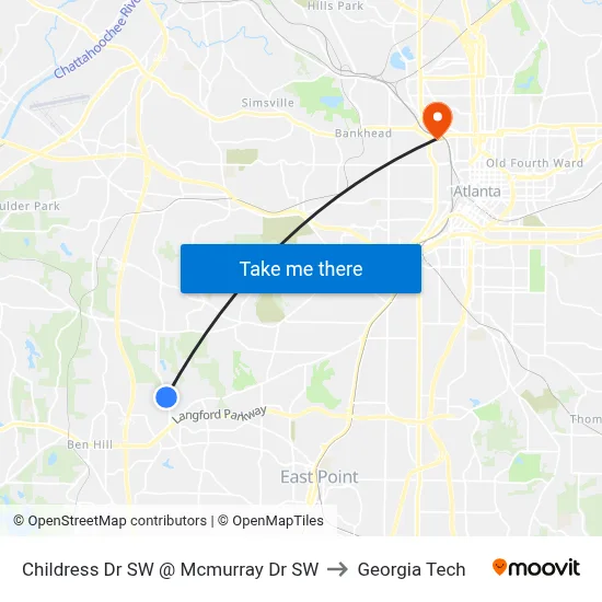 Childress Dr SW @ Mcmurray Dr SW to Georgia Tech map