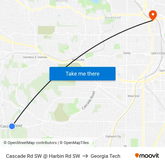 Cascade Rd SW @ Harbin Rd SW to Georgia Tech map