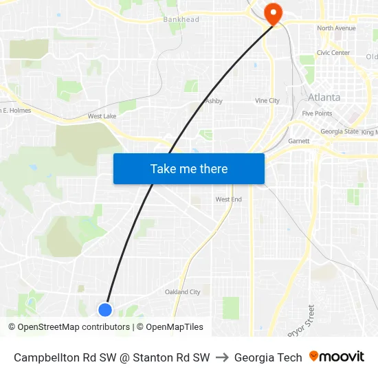 Campbellton Rd SW @ Stanton Rd SW to Georgia Tech map