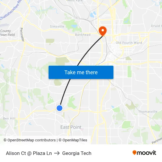 Alison Ct @ Plaza Ln to Georgia Tech map