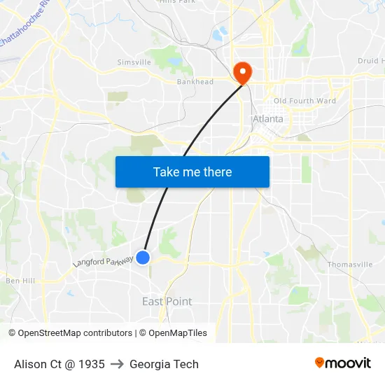 Alison Ct @ 1935 to Georgia Tech map