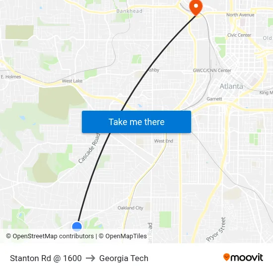 Stanton Rd @ 1600 to Georgia Tech map
