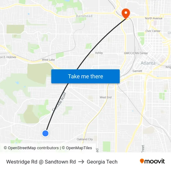 Westridge Rd @ Sandtown Rd to Georgia Tech map