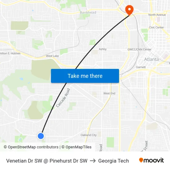 Venetian Dr SW @ Pinehurst Dr SW to Georgia Tech map