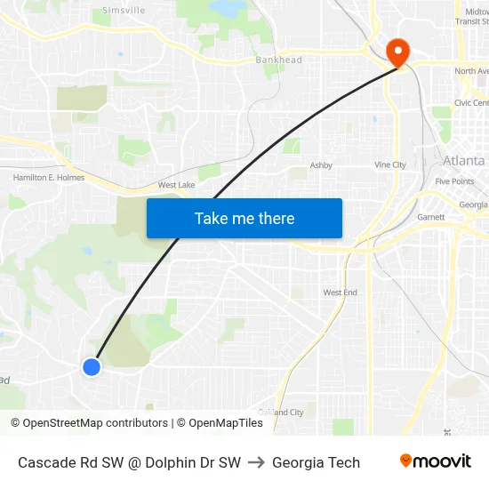Cascade Rd SW @ Dolphin Dr SW to Georgia Tech map