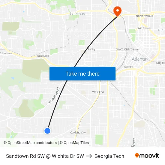 Sandtown Rd SW @ Wichita Dr SW to Georgia Tech map