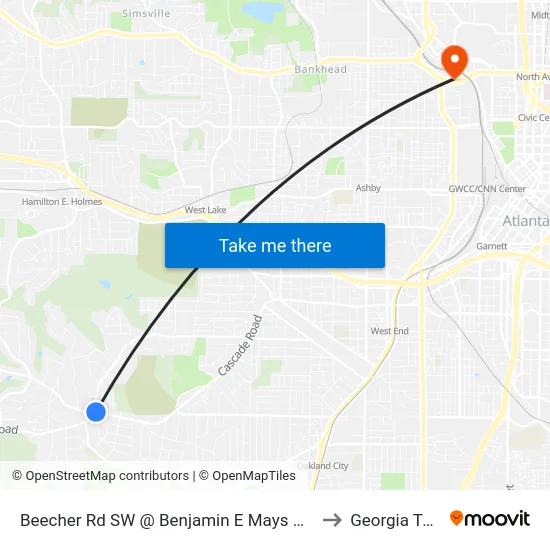 Beecher Rd SW @ Benjamin E Mays Dr SW to Georgia Tech map